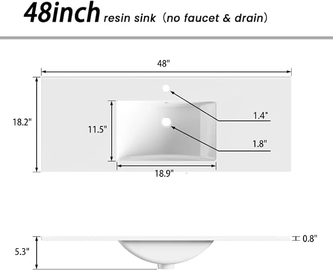 48" Bathroom Vanity with Sink, Undermount Resin Sink, Modern Bathroom Cabinet - Image 6