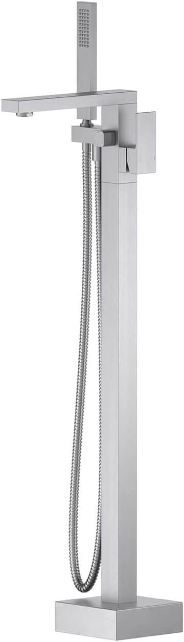 KIBI Cube Brushed Nickel Freestanding Bathtub Faucet ‑ Floor‑Mounted Brass Tub by KIBI