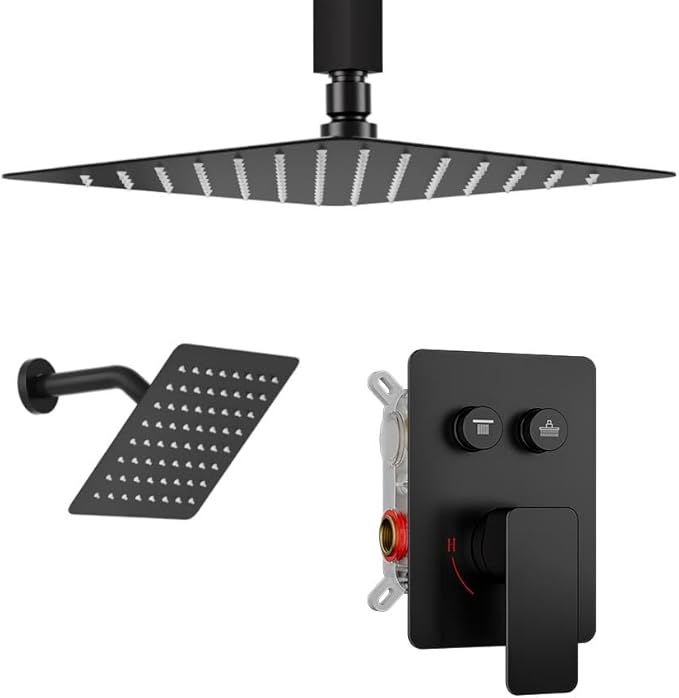 Shower Faucets Sets Shower System Matte Black, STARBATH 12" Ceiling Mount Rain by STARBATH