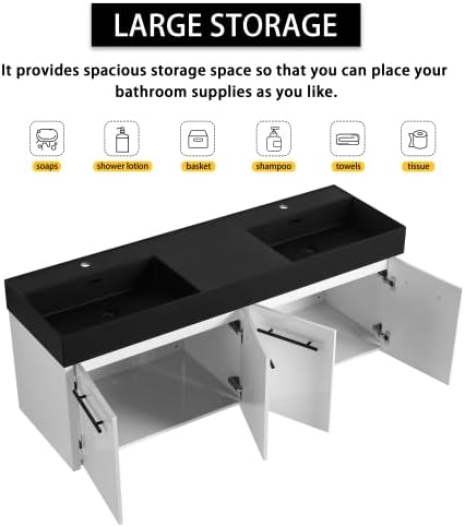 60” Wall Mounted Bathroom Vanity, Bathroom Cabinet - Image 6