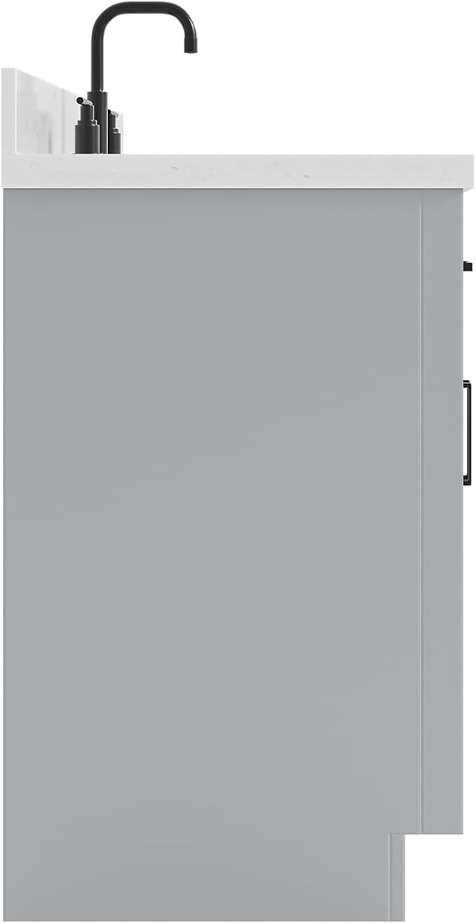 ARIEL Hepburn 66" Grey Bathroom Vanity, 1.5" Edge Carrara Quartz Countertop & - Image 7