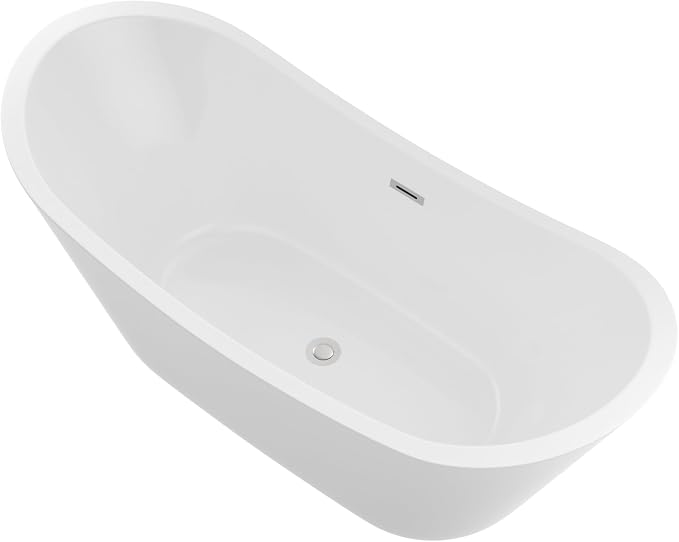Logmey 67" Freestanding Bathtub White Acrylic Oval Shape Soaking Tub - Image 2