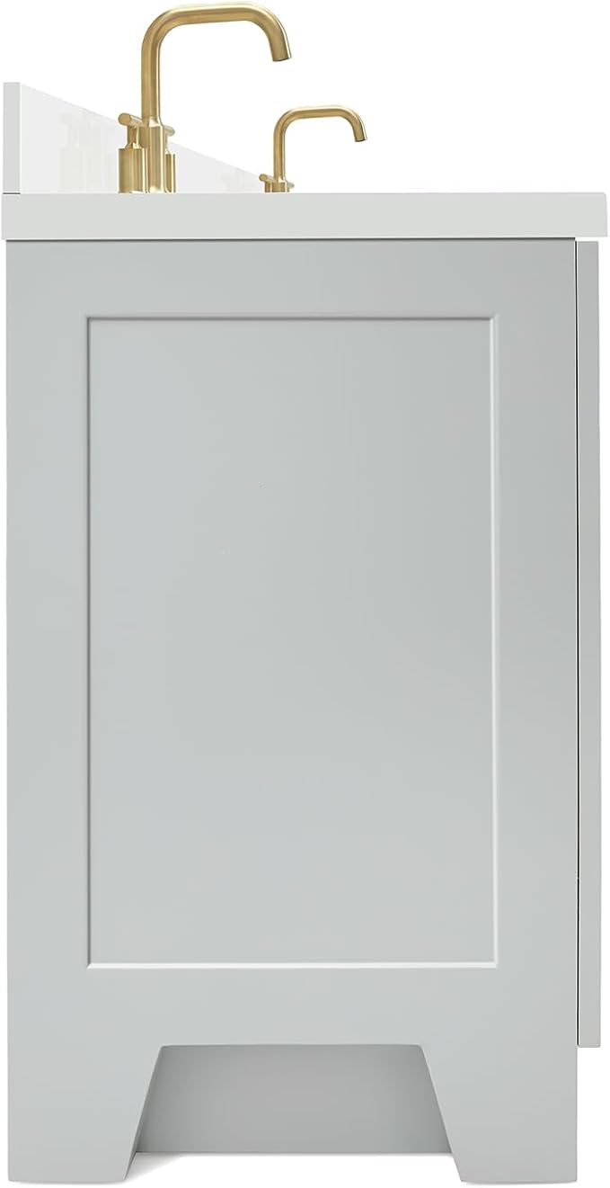 ARIEL Taylor 67" Grey Double Vanity, 1.5" Edge Pure White Quartz Countertop & - Image 8
