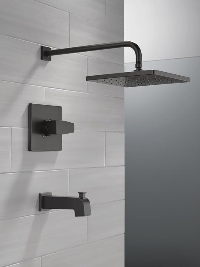 Delta Faucet Modern Raincan Square Single-Function Tub and Shower Trim Kit Black - Image 7
