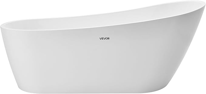 VEVOR Acrylic Freestanding Bathtub, 67 Inch Contemporary Soaking White Tub - Image 9