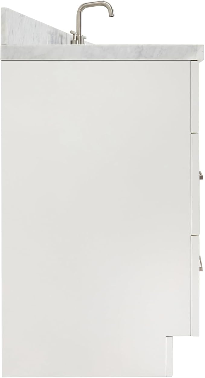 ARIEL Hamlet 67" White Bathroom Vanity, 1.5" Edge Italian Carrara Marble - Image 9