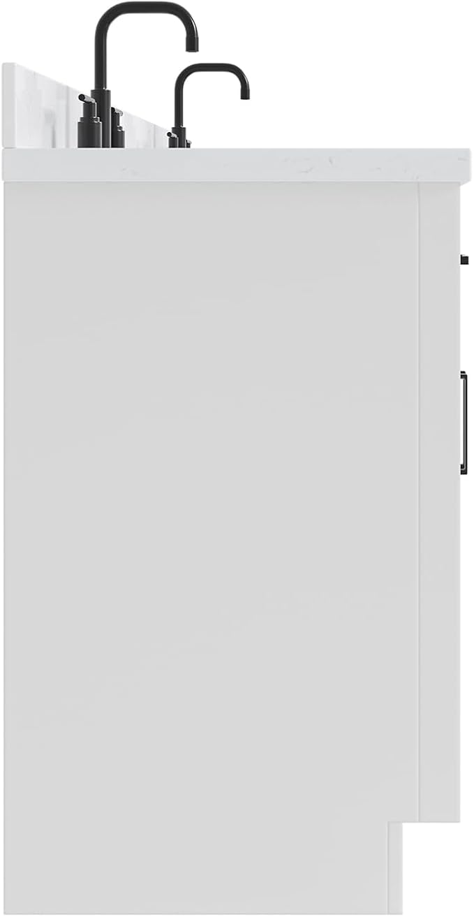 ARIEL Hepburn 72" White Double Vanity, 1.5" Edge Carrara Quartz Countertop & - Image 7