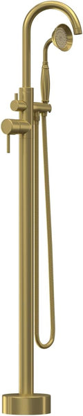 Freestanding Tub Filler Brushed Gold Floor Mount Bathtub Faucet Bathroom by Unknown