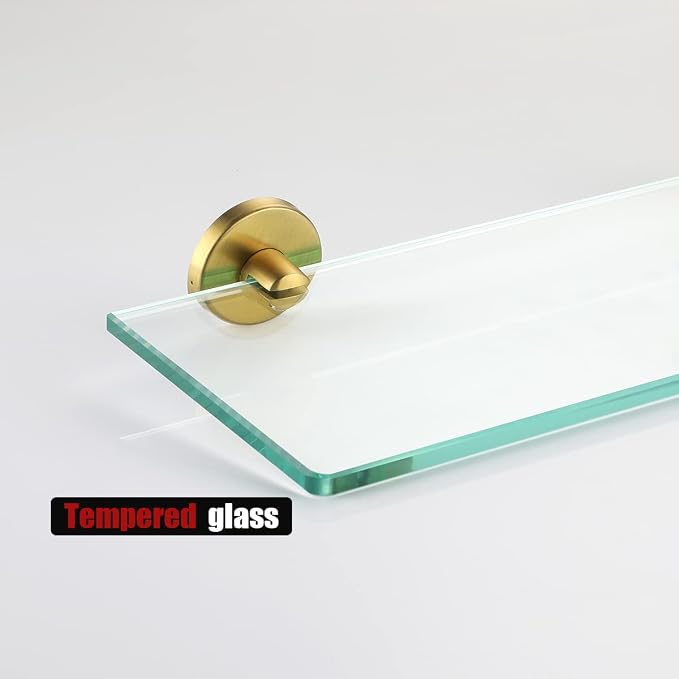 JQK Bathroom Glass Shelf Gold, Tempered Glass Shower Storage 30 by 5 inches - Image 7