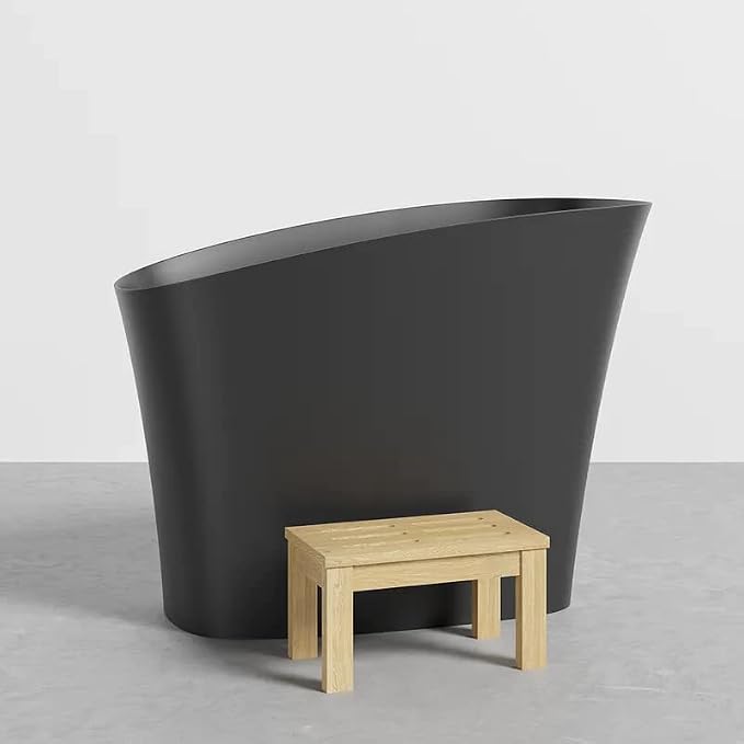 47" Freestanding Soaking Bathtub Modern Oblique Deep Stone Resin Japanese - Image 5