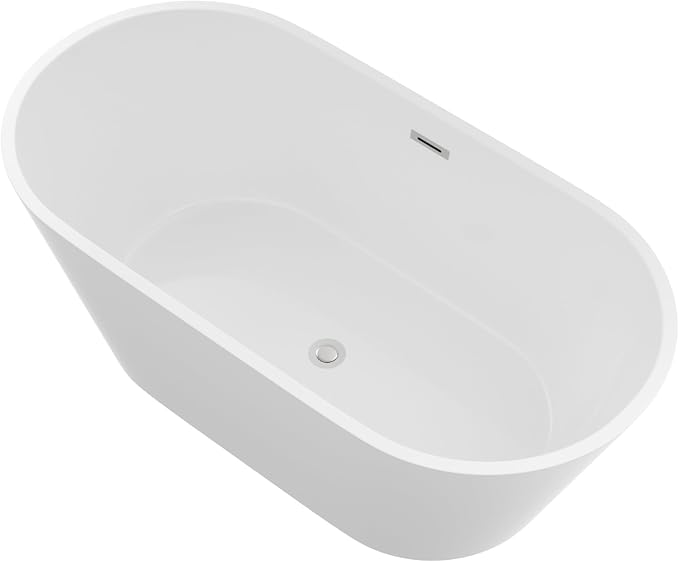 Logmey 59" Acrylic Freestanding Bathtub White Oval Shape Soaking Tub - Image 2