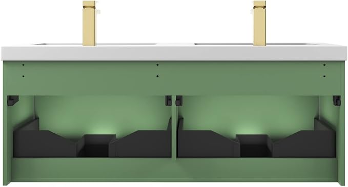 Blossom 48 Inch Double Sink Bathroom Vanity, All Wood Wall Mounted Floating - Image 6