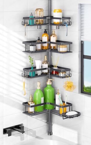 HAMITOR Corner Bathroom Shower Caddy: 4-Tier Rustproof Shampoo Organizer Shelf by HAMITOR