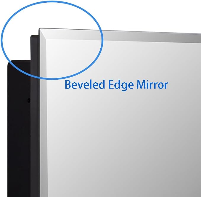 Black Plastic Bathroom Medicine Mirror Cabinet Beveled Edge, 16 x 20 inch - Image 6