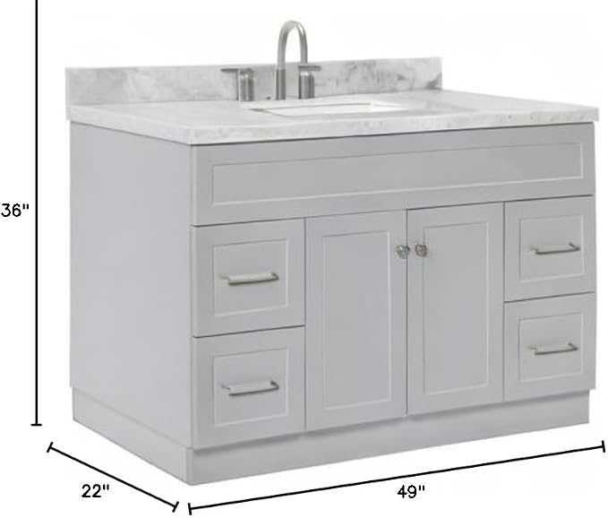 ARIEL 49" Grey Bathroom Vanity 1.5" Edge Italian Carrara Marble Countertop & - Image 2