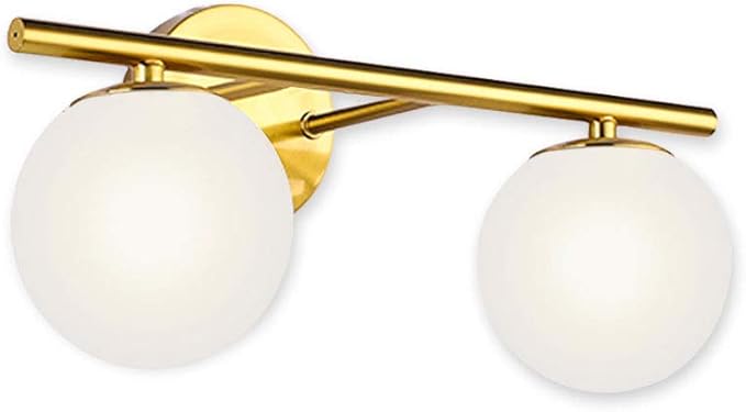 New Bathroom Vanity Light Fixtures 2 Lights Brushed Brass Milk White Globe by Enjoyyourhealthylife