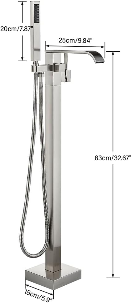 Freestanding Bathtub Faucet Brushed Nickel Tub Filler Floor Mount Single Handle - Image 8