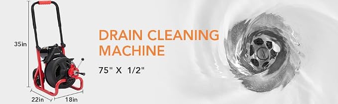 Heavy Duty Electric Drain Cleaner Machine, 75 Ft x 1/2 Inch Sewer Snake - Image 3