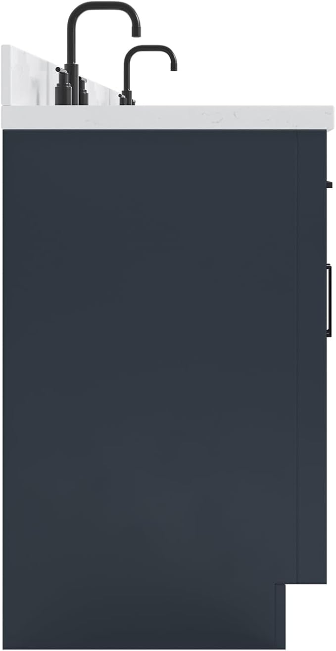 ARIEL Hepburn 72" Midnight Blue Double Vanity, 1.5" Edge Carrara Quartz - Image 6