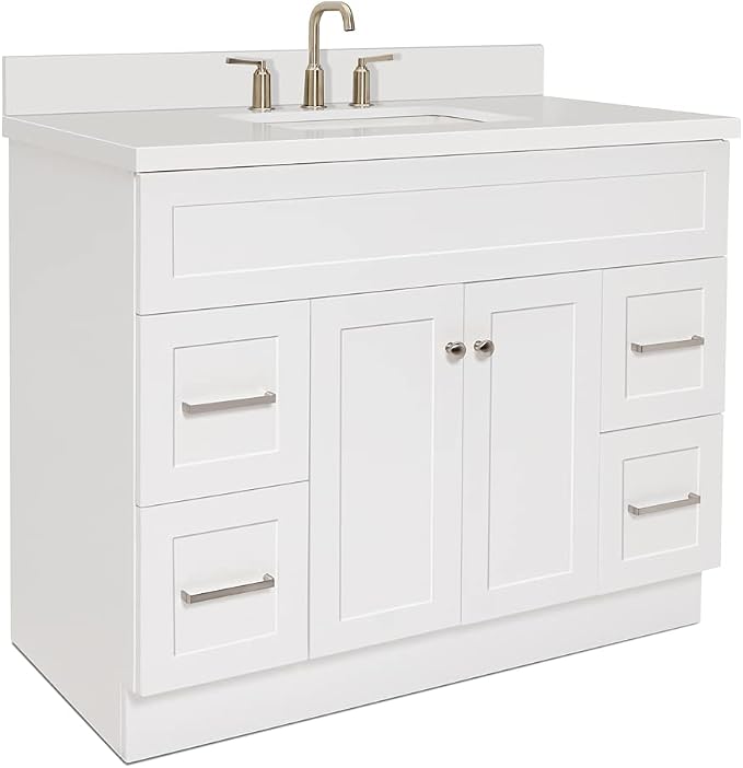 ARIEL Hamlet 43 Inch Single Sink Bathroom Vanity in White, 1.5" Edge Quartz Top - Image 9