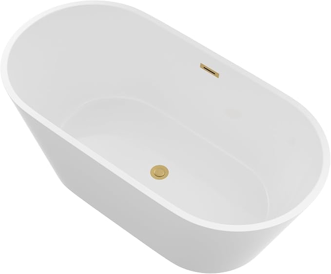 Logmey 59 In White Acrylic Freestanding Bathtub Oval Shape Soaking Tub by Logmey