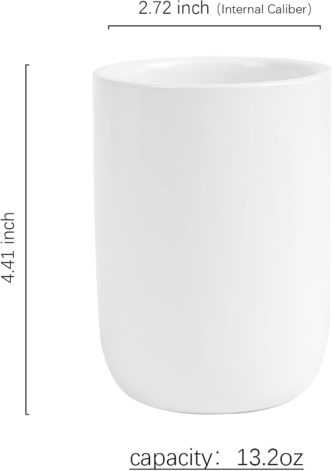 BosilunLife Ceramic Toothbrush Holder - 12Oz Bathroom Toothbrush Holder White - Image 2