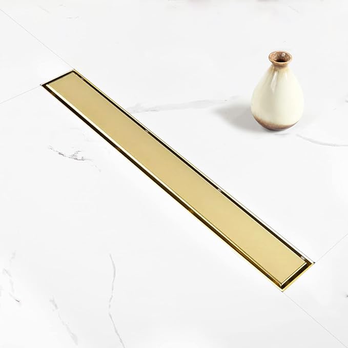 Linear Shower Drain, 28 inch Gold Drain by Elefloom