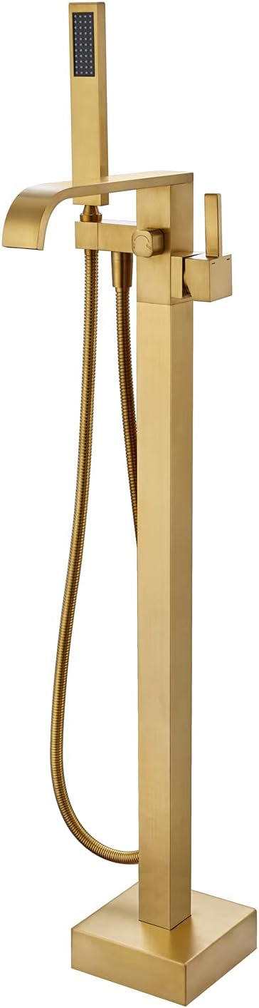 Freestanding Bathtub Faucet Tub Filler Brushed Gold Floor Mount Faucets Brass by ArtiquaSanitaryWare
