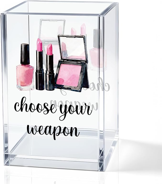 Choose Your Weapon Acrylic Cosmetic Holder, Funny Makeup Brush Organizer Gifts by QYUVK