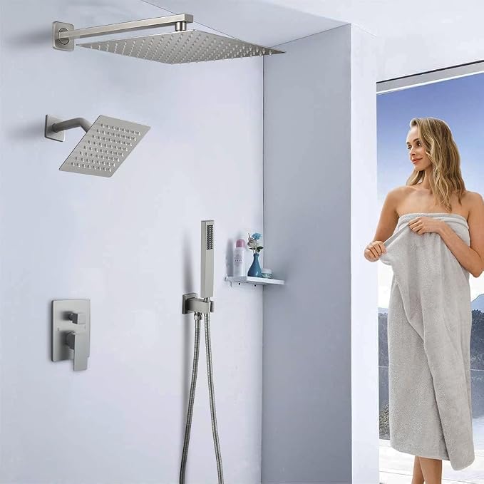 Shower Faucet Set Brushed Nickel Shower System, Knob Switch Diverter Shower - Image 2