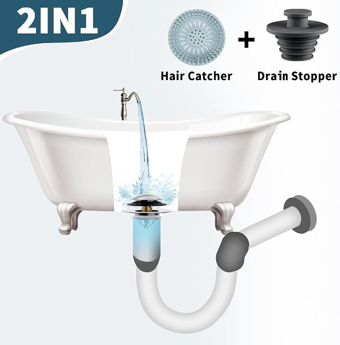 Bathtub Drain Stopper with Hair Catcher, Anti Clogging Bath Tub Drain Stoppers - Image 2