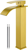 Airuida Brushed Gold Tall Waterfall Bathroom Vessel Sink Faucet Modern Bathroom by Airuida