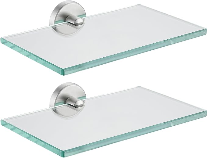 JQK Bathroom Glass Shelf, Tempered Glass Shower Storage 8 by 5 inches, 304 by Homeimprovement