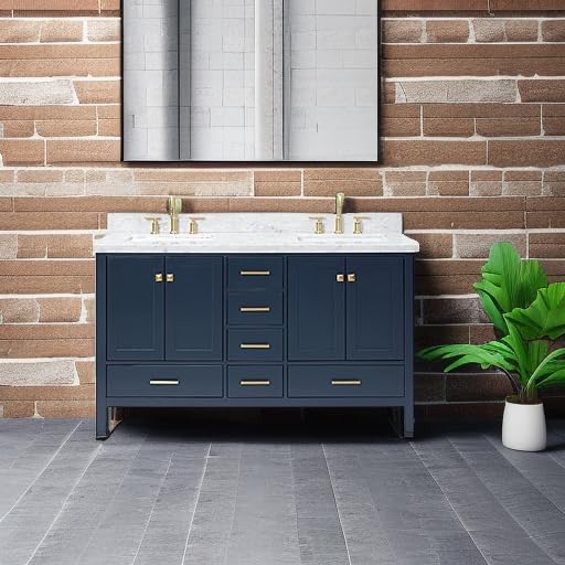 ARIEL Cambridge 61 Inch Midnight Blue Bathroom Vanity Double Sink, Solid Wood - Image 6