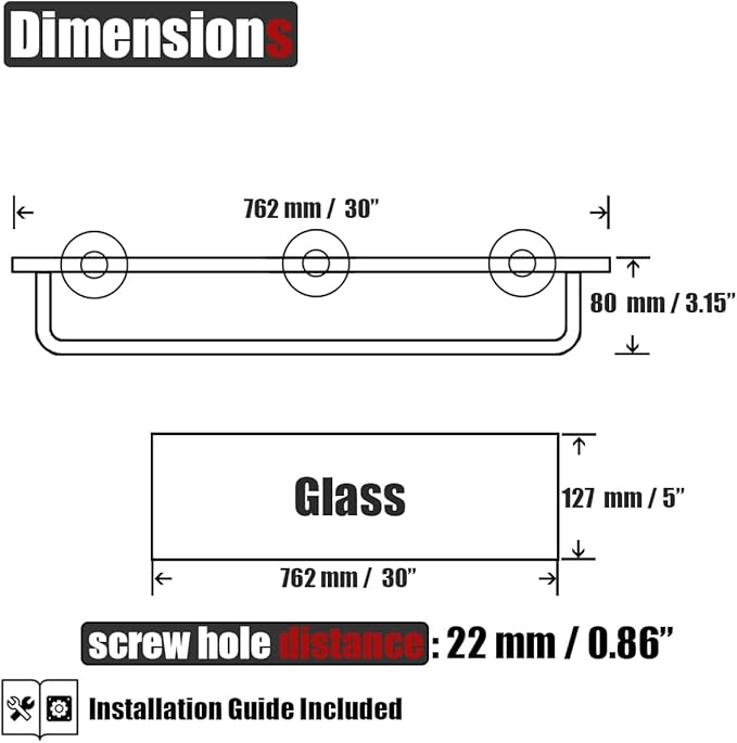 JQK Bathroom Glass Shelf Polished Chome, Shelf - Image 3
