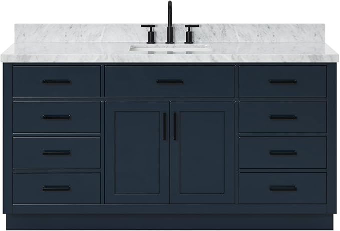 ARIEL 67" Midnight Blue Vanity, 1.5" Edge Italian Carrara Marble Countertop & - Image 9