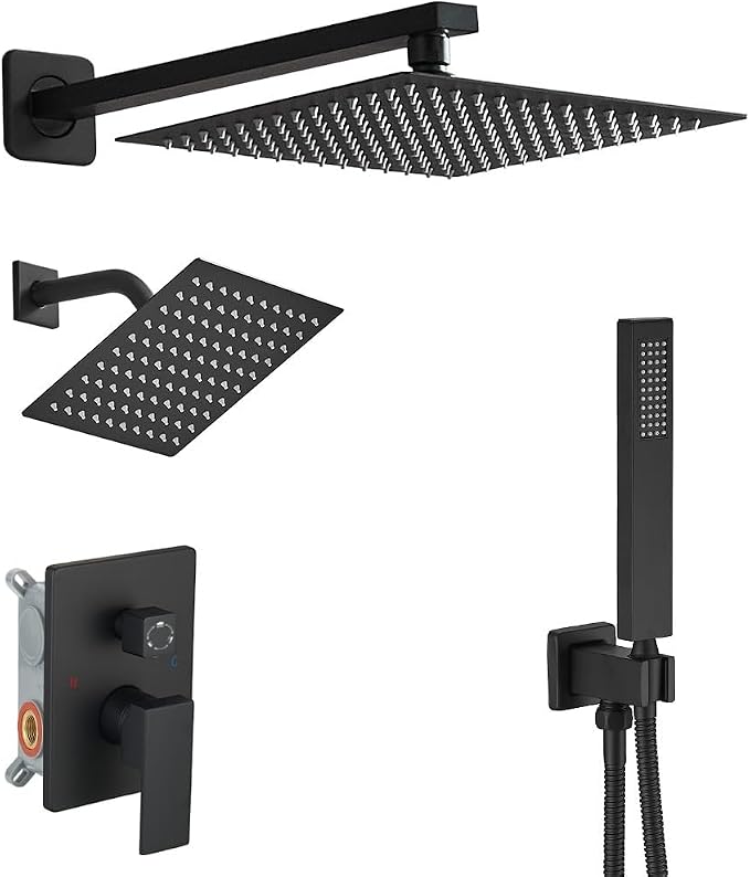 Shower Faucet Set Matte Black Shower System, Knob Switch Diverter Shower Faucet by YCAIKOI