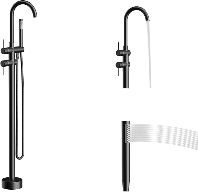 Freestanding Bathtub Faucet, Tub Filler Floor Mount Stand Bathtub Faucet Brass - Image 9