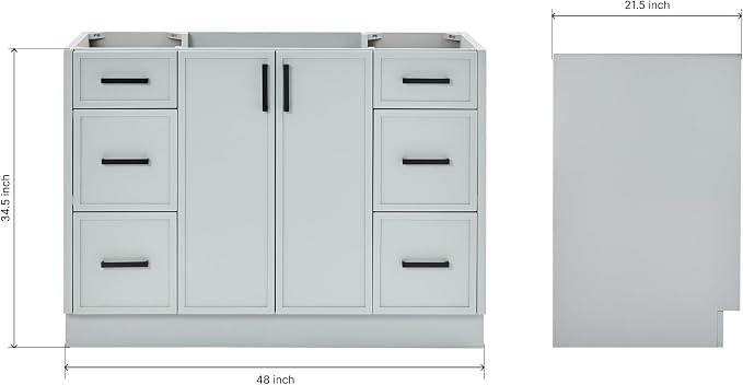 ARIEL Kelly 48 inch Bathroom Vanity Without Sink in Grey, Bathroom Base Cabinet - Image 3