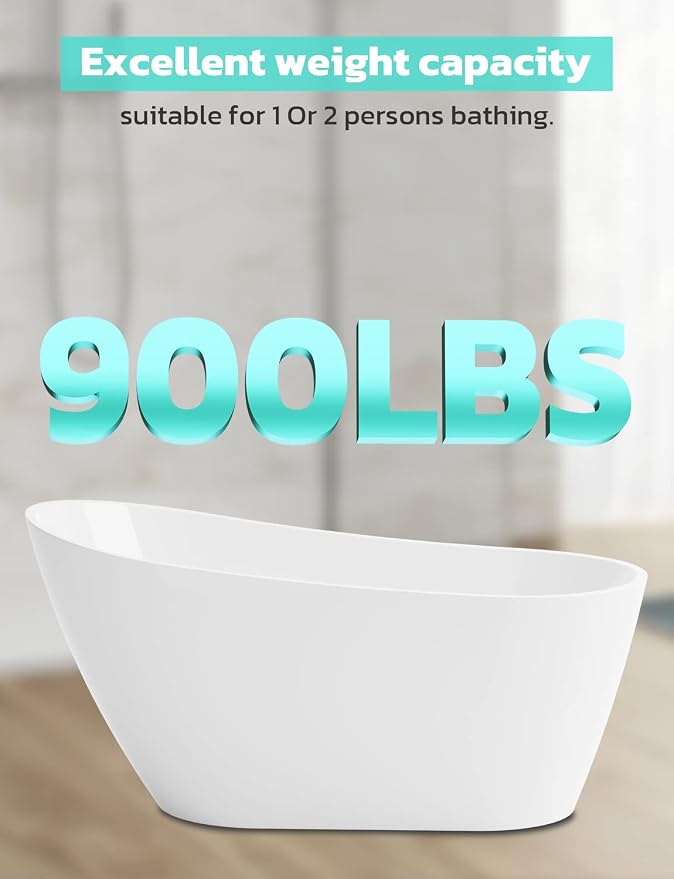 55 Inch Acrylic Freestanding Bathtub, Glossy White Contemporary Soaking Tub - Image 8