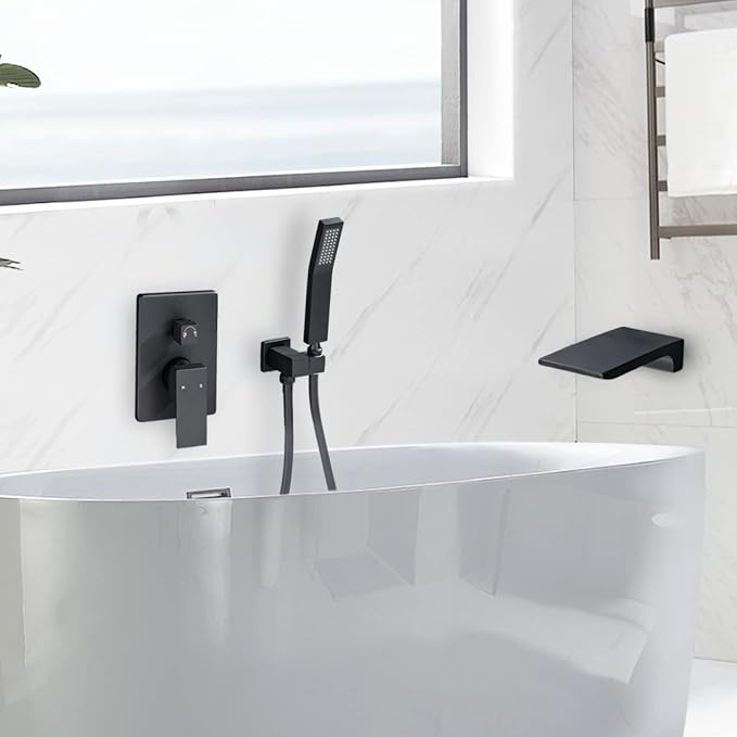 Roman Tub Filler Faucet with Waterfall Spout Wall Mounted Single Handle Bathtub - Image 8