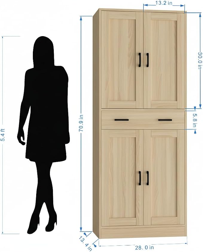71" Tall Kitchen Pantry Cabinet, Freestanding Storage Cabinet - Image 2