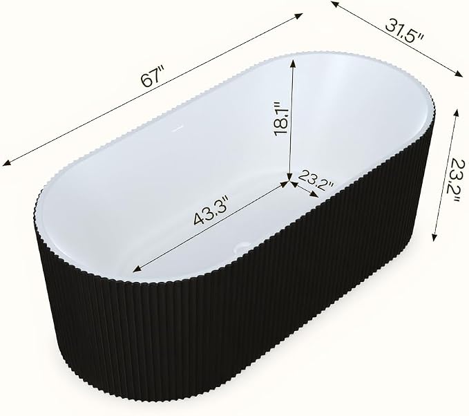 GarveeLife Freestanding Bathtubs 67 inch Black & White Acrylic Free Standing - Image 4