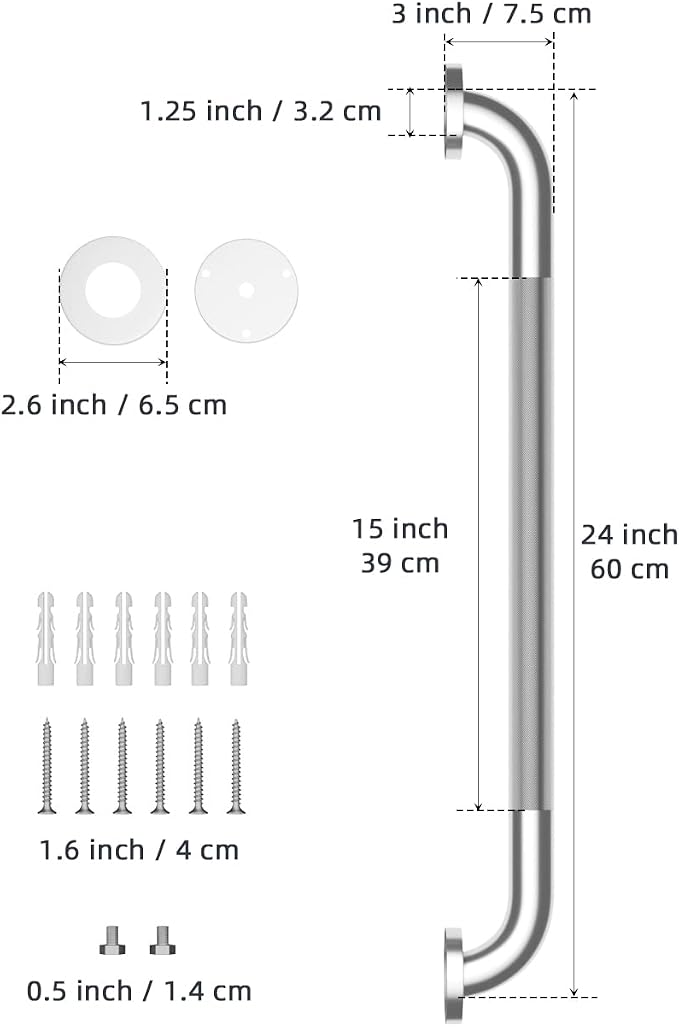 24 Inch Anti Slip Shower Grab Bar, Munzong 2 Pack Stainless Steel Bathroom Grab - Image 2