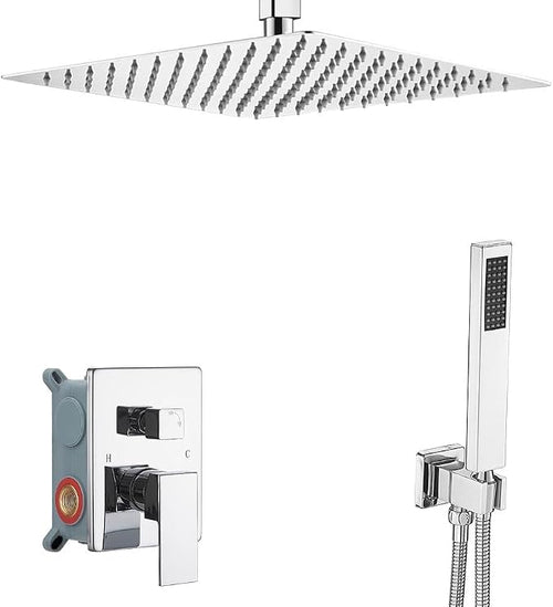 12 Inch Polish Chrome Ceiling Mount Shower System Bathroom Luxury Rain Mixer by YCAIKOI