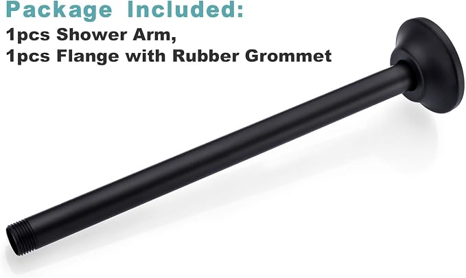 BESTILL 12 Inch Ceiling Mount Rain Shower Head Arm and Flange, Matte Black - Image 7