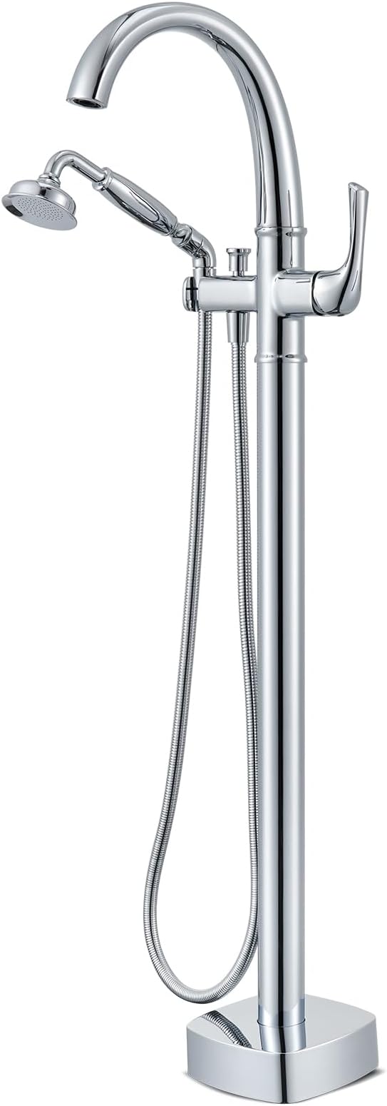 Free Standing Tub Faucet, Hanallx Luxury Polished Chrome Freestanding Bathtub by HanallxSanitaryWare