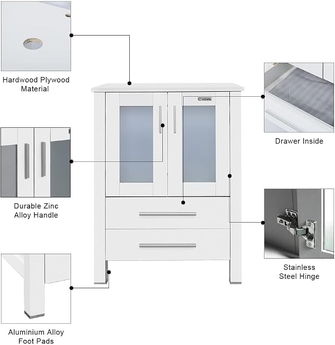 eclife 24" Modern Bathroom Vanity Sink Combo Freestanding Cabinet - Image 4