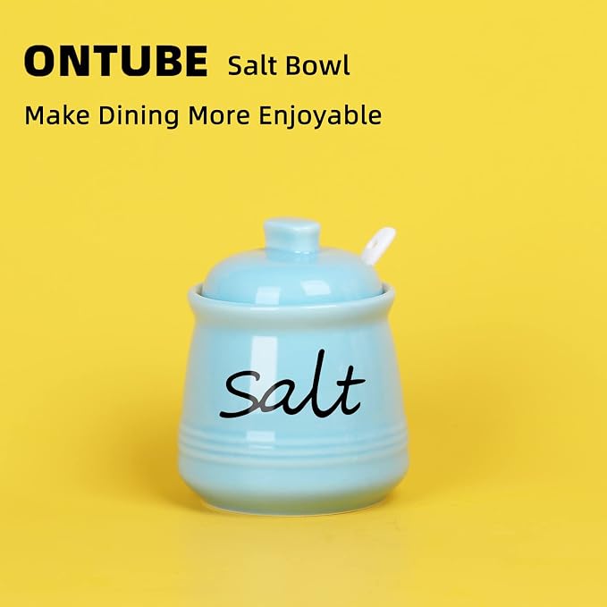 ONTUBE Ceramic Salt Bowl with Lid and Spoon 12oz - Image 8
