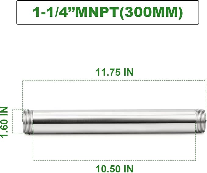 TAISHER 1PCS Stainless Steel Pipe Fittings, 1-1/4" NPT Male x 1-1/4" NPT Male - Image 2